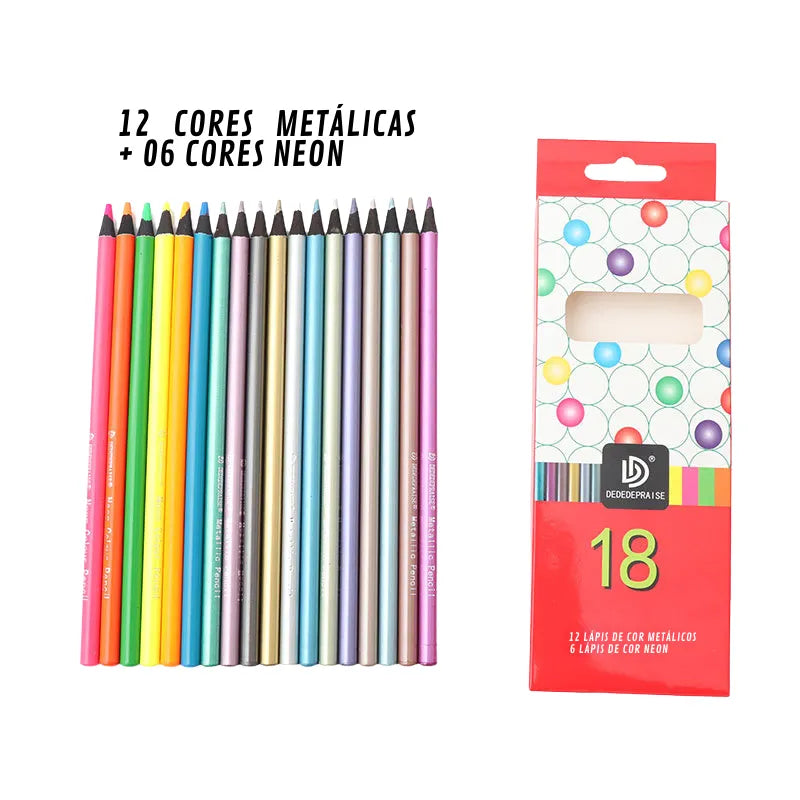 Lápis de Cores Metálicas Conjunto de Lápis Metálicos Brilhantes Efeitos Metálicos para Suas Criações Lápis de Cor Metálica para Artistas Cores Metálicas com Grafite HB, Lápis de cor metálica Lápis de cor para efeitos especiais Conjunto de lápis metálicos Lápis de grafite HB metálico Lápis de cor brilhante