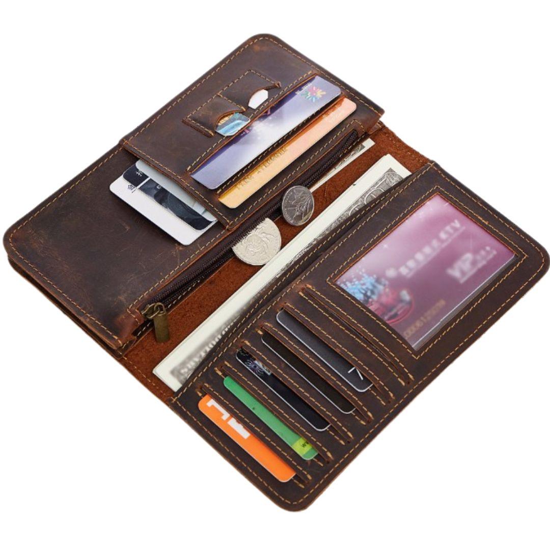 Carteira Vintage de Couro Genuíno Carteira Masculina de Alta Qualidade Estilo Clássico e Durabilidade Carteira Longa com Vários Compartimentos Carteira de Couro para Homens, Carteira de couro vintage Carteira masculina de couro Carteira longa masculina Carteira com zíper Carteira de couro legítimo