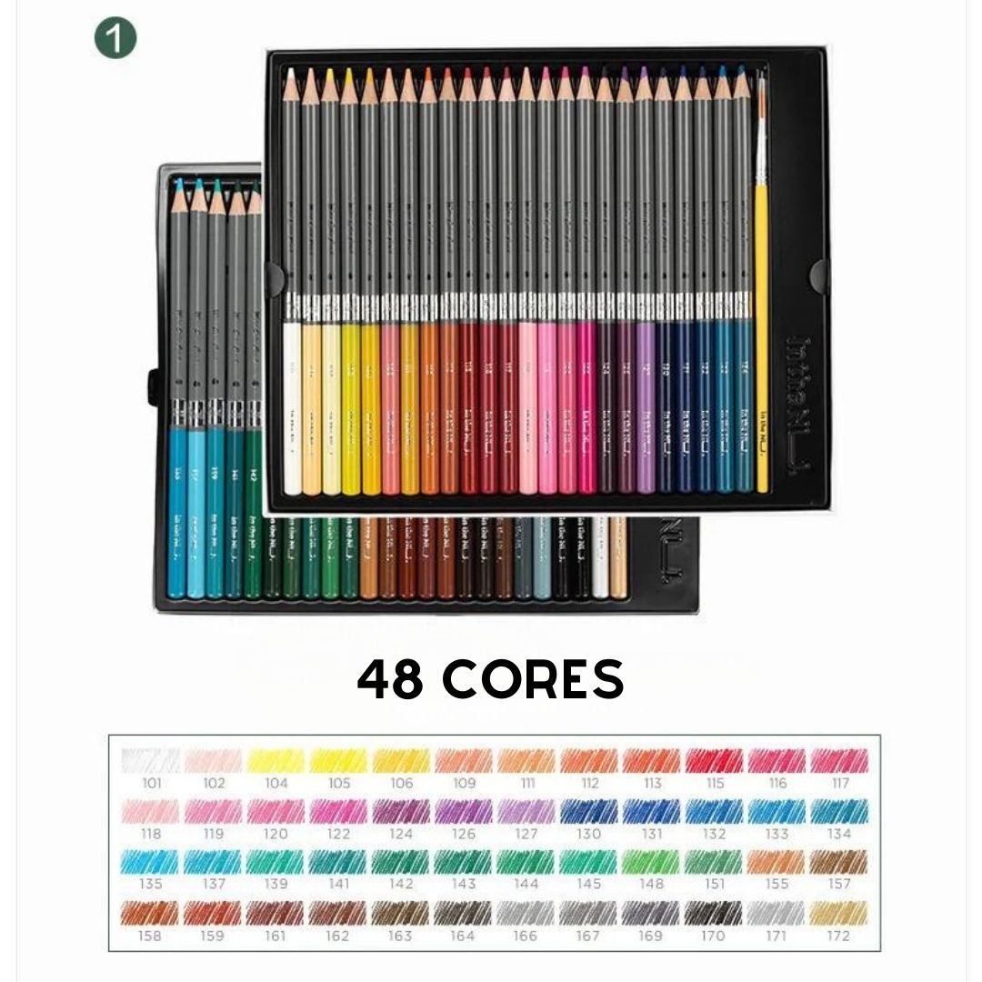 Lápis de cor a Base de Água! Este conjunto inclui conjunto de lápis de 48 ou 72 unidades brilhantes e ousados à base de água para todas as suas necessidades artísticas. Os núcleos coloridos de 3,0 mm proporcionam um traço suave e durável, perfeito para todos os tipos de papel. Seja criativo e eleve seu jogo estacionário com estes lápis de alta qualidade.