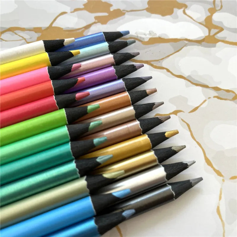 Lápis de Cores Metálicas Conjunto de Lápis Metálicos Brilhantes Efeitos Metálicos para Suas Criações Lápis de Cor Metálica para Artistas Cores Metálicas com Grafite HB, Lápis de cor metálica Lápis de cor para efeitos especiais Conjunto de lápis metálicos Lápis de grafite HB metálico Lápis de cor brilhante