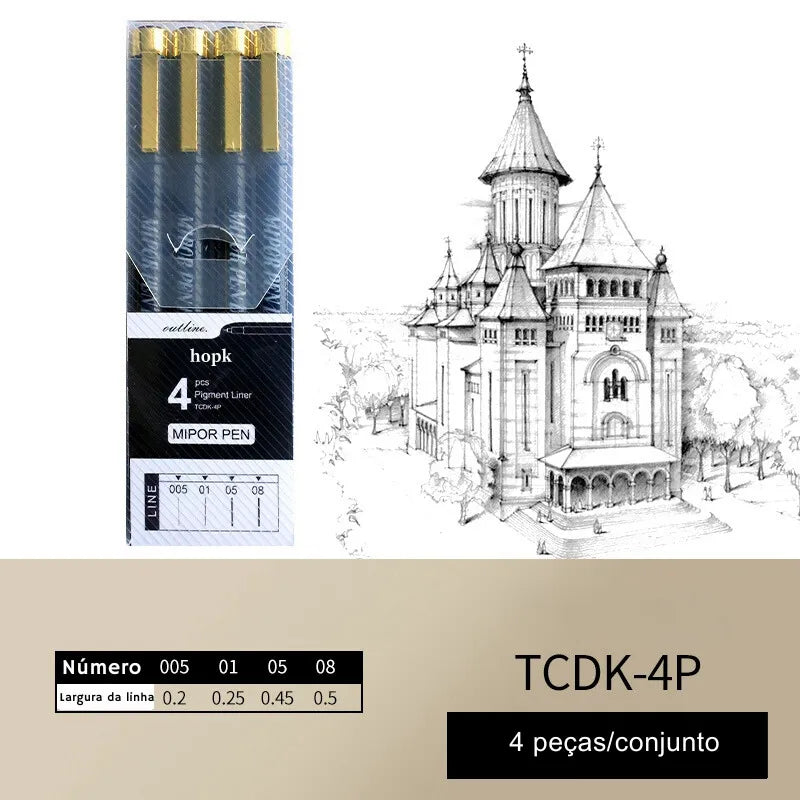 Conjunto de canetas de ponta fina para precisão, ideal para desenho técnico e artístico.
Canetas para desenho com tinta resistente ao desbotamento, em vários tamanhos de ponta.
