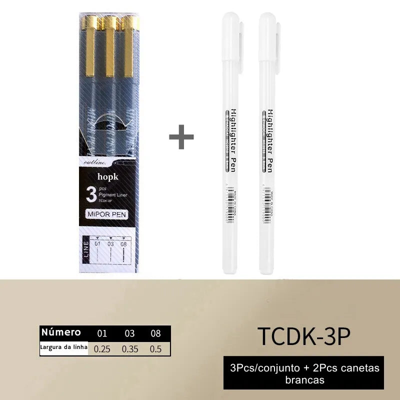Conjunto de canetas de ponta fina para precisão, ideal para desenho técnico e artístico.
Canetas para desenho com tinta resistente ao desbotamento, em vários tamanhos de ponta.