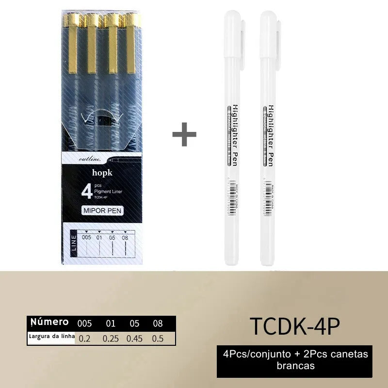 Conjunto de canetas de ponta fina para precisão, ideal para desenho técnico e artístico.
Canetas para desenho com tinta resistente ao desbotamento, em vários tamanhos de ponta.