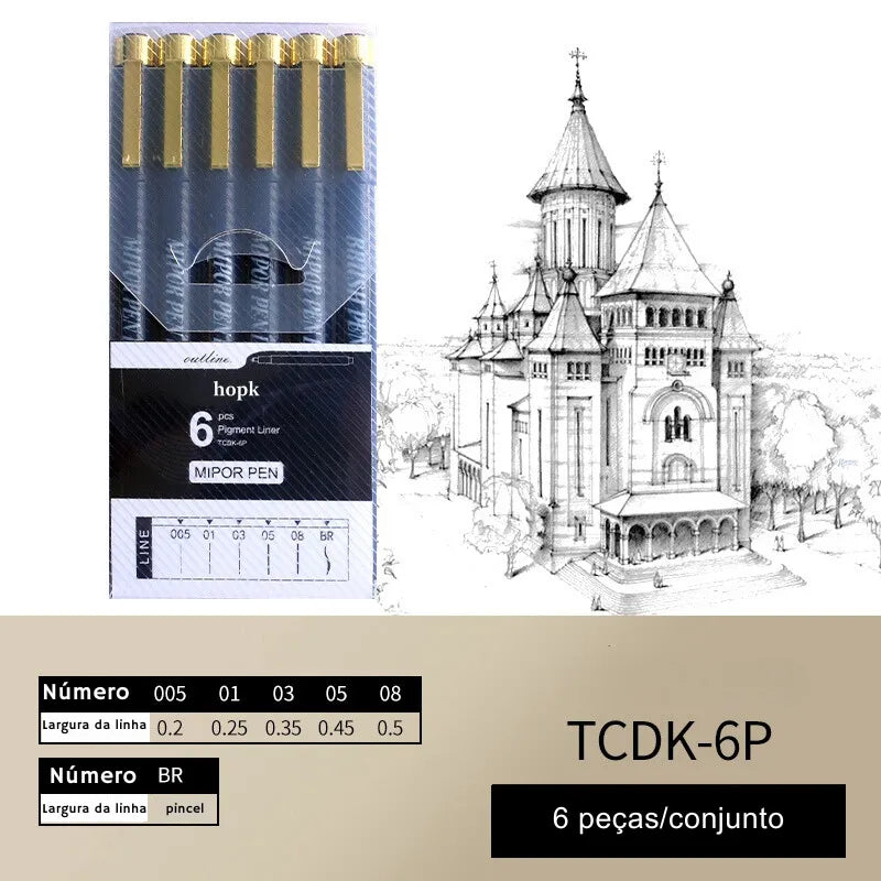Conjunto de canetas de ponta fina para precisão, ideal para desenho técnico e artístico.
Canetas para desenho com tinta resistente ao desbotamento, em vários tamanhos de ponta.