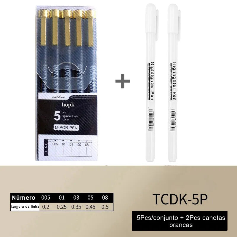 Conjunto de canetas de ponta fina para precisão, ideal para desenho técnico e artístico.
Canetas para desenho com tinta resistente ao desbotamento, em vários tamanhos de ponta.