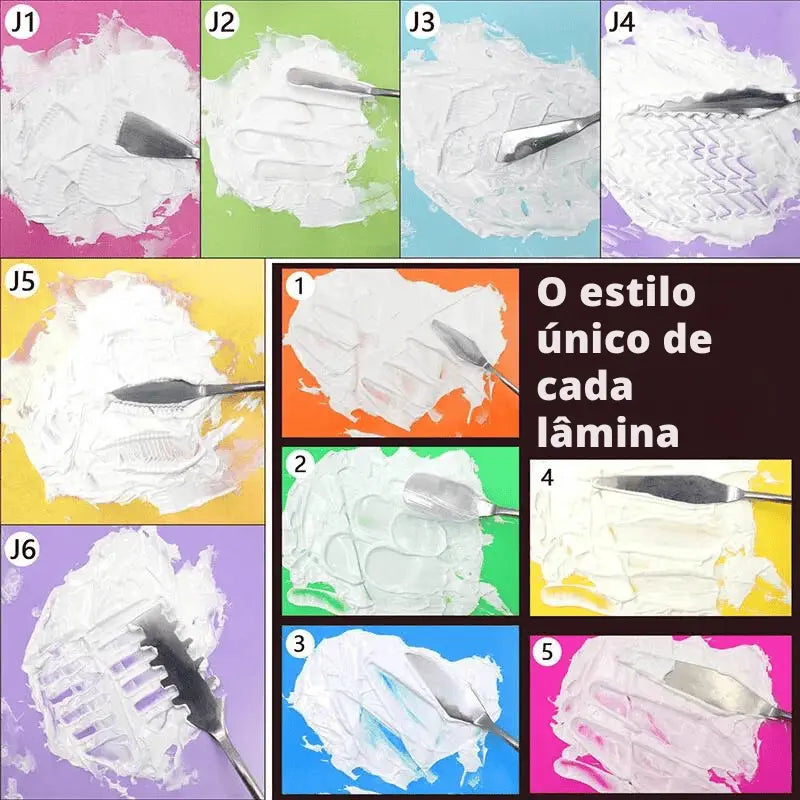 Eleve sua técnica de pintura a um novo patamar com nosso Conjunto de Espátulas em Aço Inoxidável. Este conjunto de 11 espátulas de alta qualidade oferece a versatilidade e a durabilidade necessárias para uma variedade de projetos artísticos.