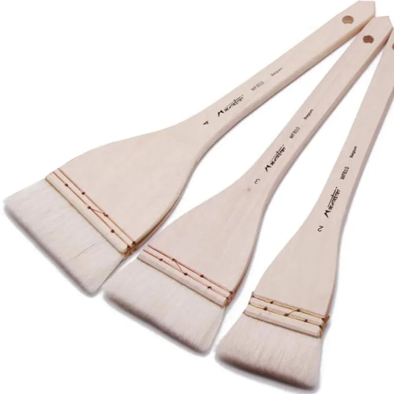 Pincel de lã com cabo de madeira e reforço de fio de cobre para pintura a óleo e acrílica.
Pincel para pintura de parede, arte e acabamento com cerdas de lã e design ergonômico