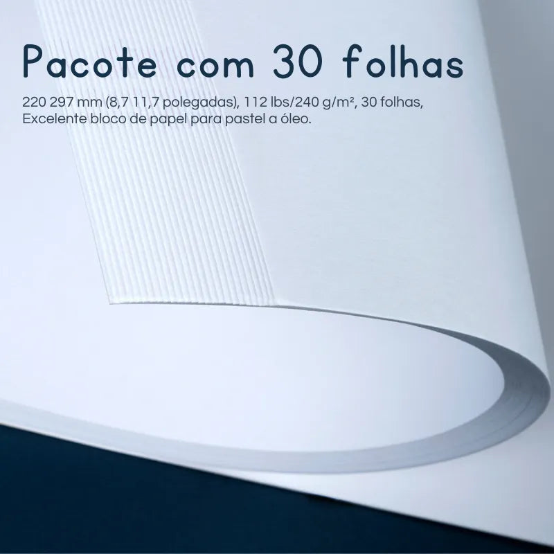 Papel para pastéis a óleo
Bloco de papel de alta qualidade
Papel para mídias mistas
Papel suave para arte
Bloco de papel artístico Bloco de papel de alta qualidade para desenho, com 30 folhas de 240 g/m². Ideal para pastel a óleo e outras técnicas de arte, este papel suave garante cores vibrantes e uma aplicação precisa. Tamanho A4 (8,7 x 11,7 polegadas), perfeito para artistas em movimento.