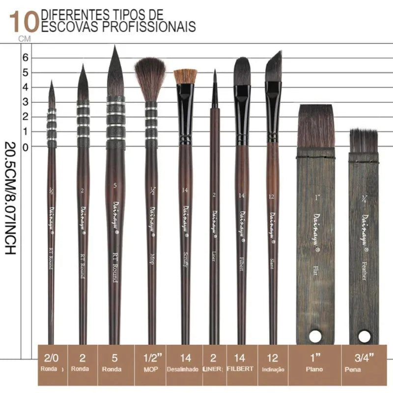 Conjunto de pincéis para aquarela Pincéis de bambu carbonizado Pincéis de crina de cavalo e sintético Ferramentas de pintura sustentável Pincéis profissionais para aquarela Conjunto de Pincéis para Aquarela: Excelência em Cada Traço Pincéis de Bambu Carbonizado: Sustentabilidade e Desempenho Arte em Aquarela com Precisão e Conforto Pincéis Profissionais com Cerdas de Crina e Sintético Pinte com Consciência Ecológica e Elegância