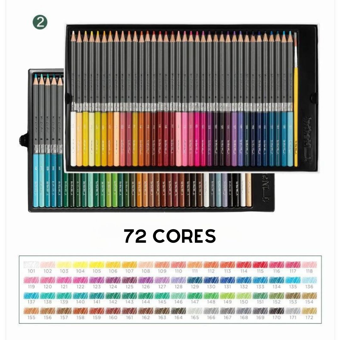 Lápis de cor a Base de Água! Este conjunto inclui conjunto de lápis de 48 ou 72 unidades brilhantes e ousados à base de água para todas as suas necessidades artísticas. Os núcleos coloridos de 3,0 mm proporcionam um traço suave e durável, perfeito para todos os tipos de papel. Seja criativo e eleve seu jogo estacionário com estes lápis de alta qualidade.