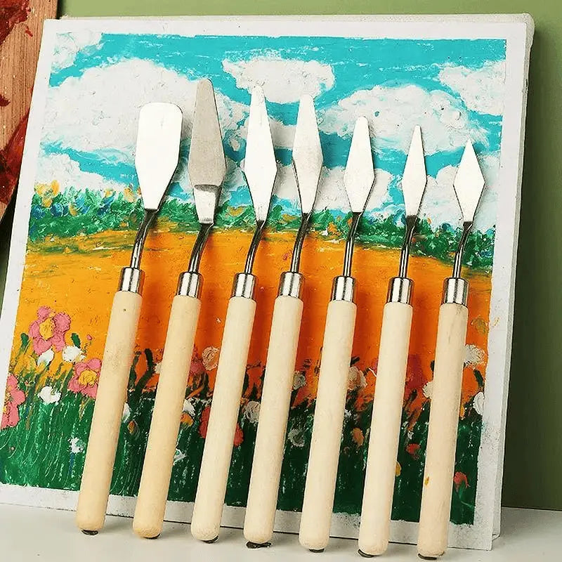 Explore texturas únicas e efeitos fascinantes em suas pinturas a óleo com nosso Kit de Espátula. Composto por 7 espátulas de alta qualidade, este conjunto oferece uma variedade de opções para ajudar você a criar obras de arte impressionantes e expressivas.