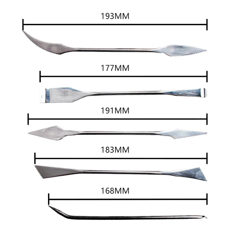 Conjunto de 5 ferramentas de escultura em aço inoxidável para argila e cerâmica.
Ferramentas de modelagem e escultura para artistas e estudantes.