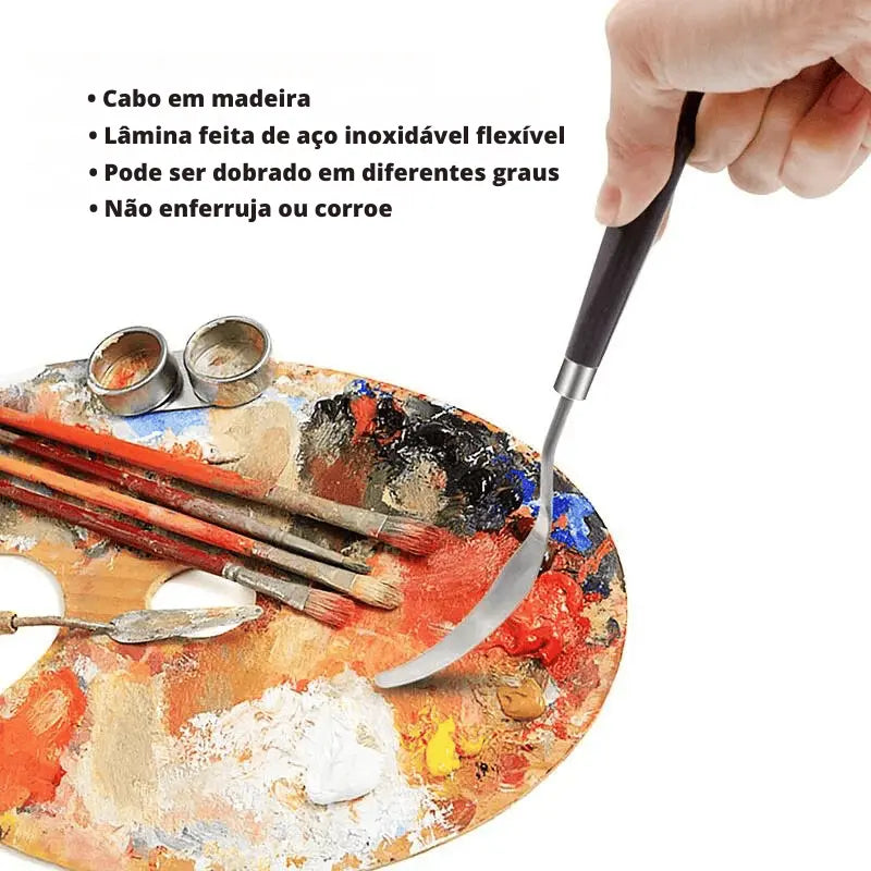 Eleve sua técnica de pintura a um novo patamar com nosso Conjunto de Espátulas em Aço Inoxidável. Este conjunto de 11 espátulas de alta qualidade oferece a versatilidade e a durabilidade necessárias para uma variedade de projetos artísticos.