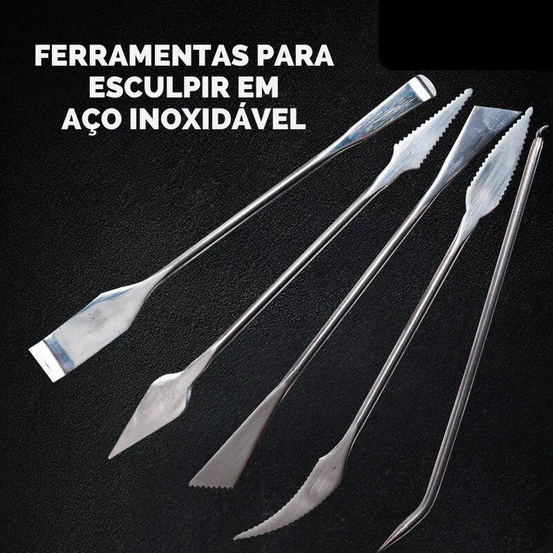Conjunto de 5 ferramentas de escultura em aço inoxidável para argila e cerâmica.
Ferramentas de modelagem e escultura para artistas e estudantes.