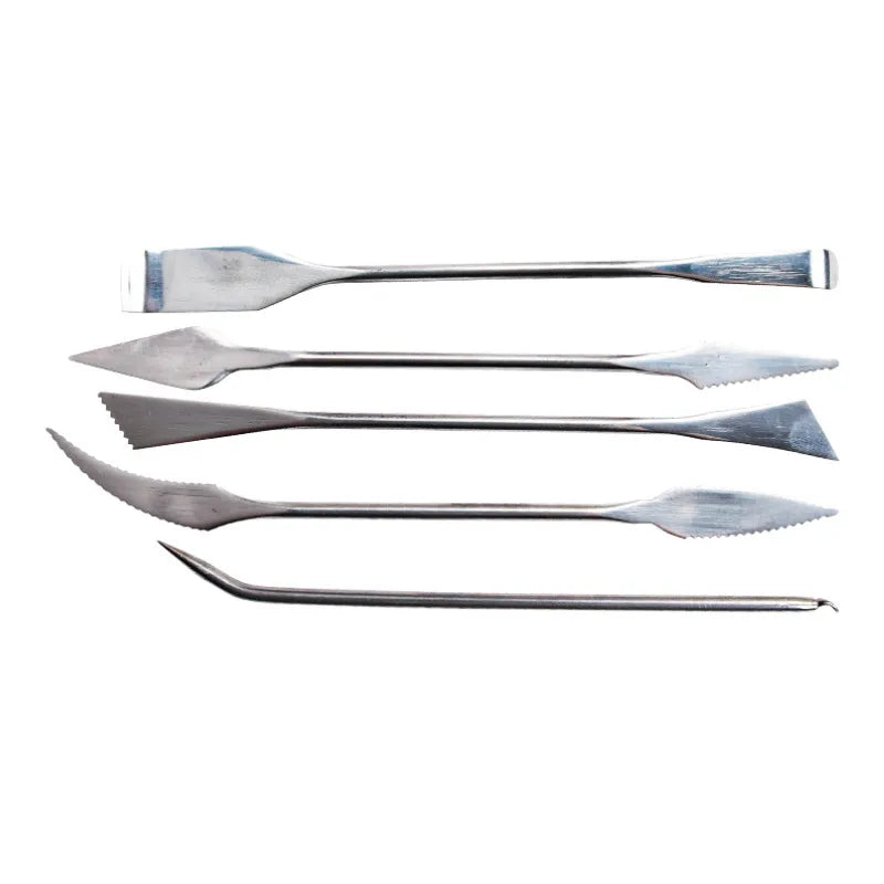 Conjunto de 5 ferramentas de escultura em aço inoxidável para argila e cerâmica.
Ferramentas de modelagem e escultura para artistas e estudantes.