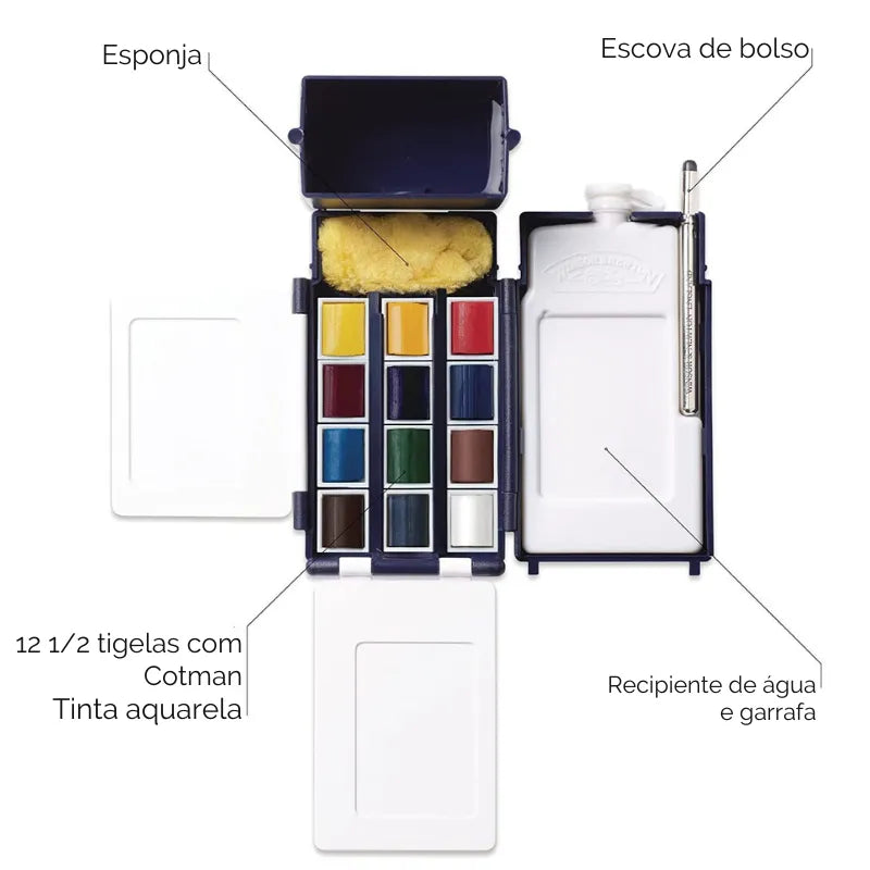 Conjunto de Tintas Aquarela Portátil com 14 Cores Vibrantes Caixa de Pintura Aquarela Completa para Iniciantes e Artistas Kit de Pintura Aquarela para Viagens e Estudos ao Ar Livre